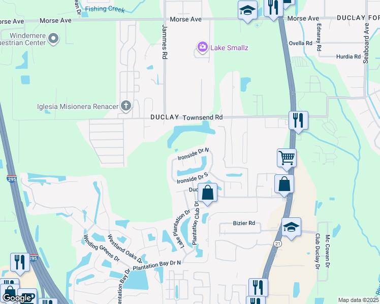 map of restaurants, bars, coffee shops, grocery stores, and more near 6291 Ironside Drive North in Jacksonville
