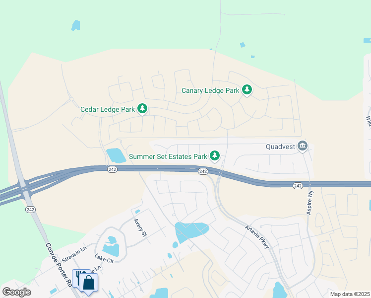 map of restaurants, bars, coffee shops, grocery stores, and more near 16204 North View Court in Conroe