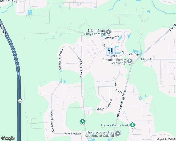 map of restaurants, bars, coffee shops, grocery stores, and more near 9828 Nelson Forks Drive in Jacksonville