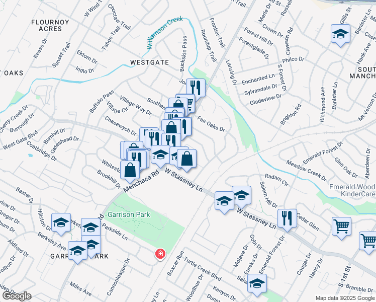 map of restaurants, bars, coffee shops, grocery stores, and more near 5413 Manchaca Road in Austin