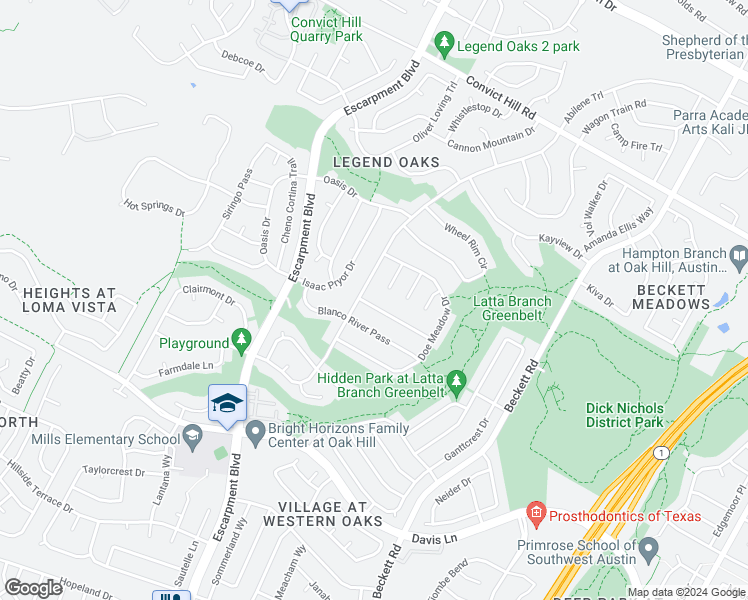 map of restaurants, bars, coffee shops, grocery stores, and more near 6004 Brown Rock Trail in Austin