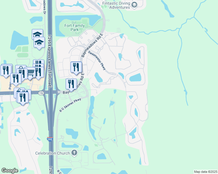 map of restaurants, bars, coffee shops, grocery stores, and more near 9831 Del Webb Parkway in Jacksonville