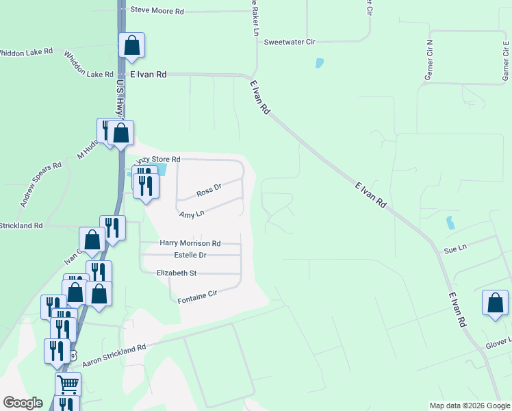 map of restaurants, bars, coffee shops, grocery stores, and more near 220 Linzy Store Road in Crawfordville