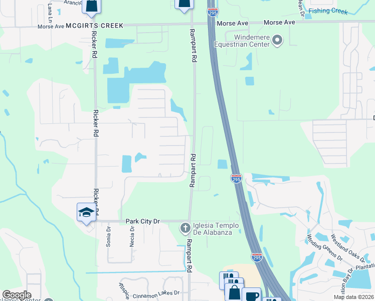 map of restaurants, bars, coffee shops, grocery stores, and more near 7187 Overland Park Boulevard East in Jacksonville