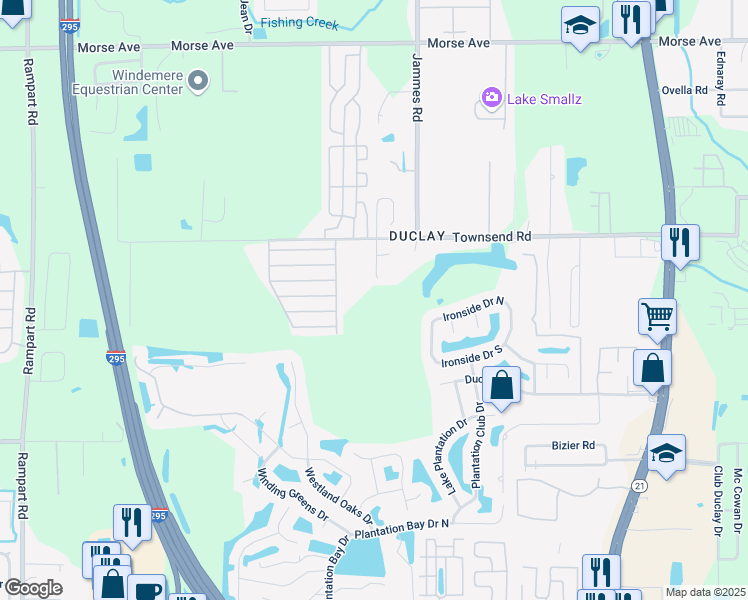 map of restaurants, bars, coffee shops, grocery stores, and more near 6510 Townsend Road in Jacksonville