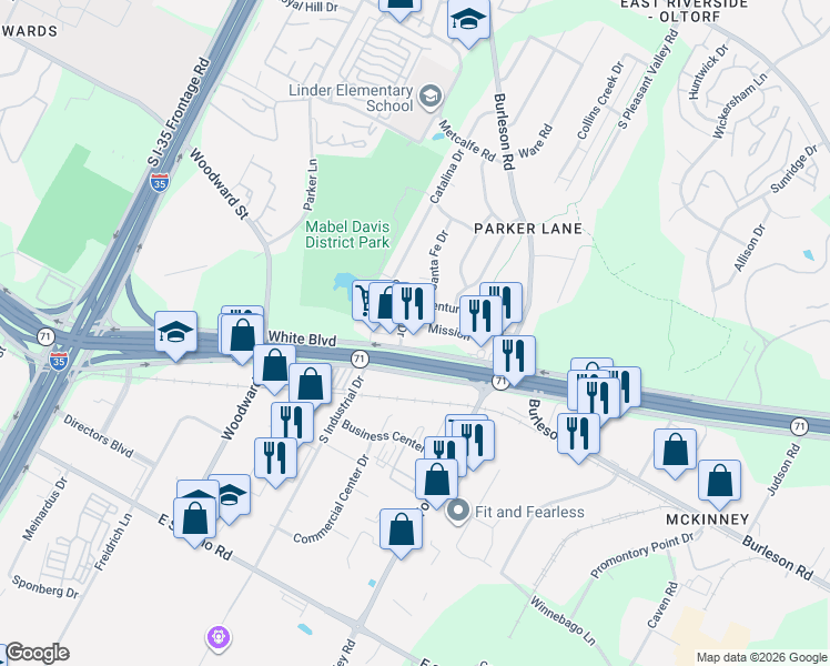 map of restaurants, bars, coffee shops, grocery stores, and more near 2217 Mission Hill Drive in Austin