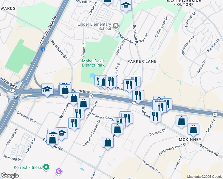map of restaurants, bars, coffee shops, grocery stores, and more near 5072 Catalina Drive in Austin