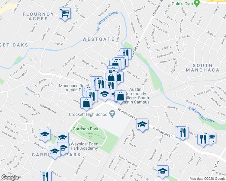 map of restaurants, bars, coffee shops, grocery stores, and more near 5446 Manchaca Road in Austin