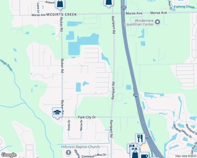 map of restaurants, bars, coffee shops, grocery stores, and more near 7364 Spring Hill Road in Jacksonville