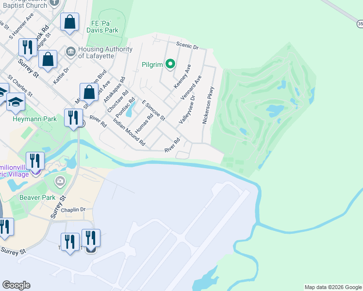 map of restaurants, bars, coffee shops, grocery stores, and more near 3607 East Simcoe Street in Lafayette