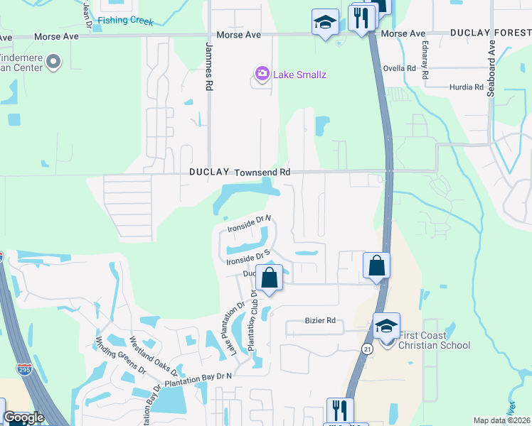 map of restaurants, bars, coffee shops, grocery stores, and more near 6241 Ironside Drive North in Jacksonville