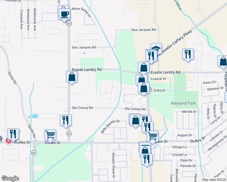 map of restaurants, bars, coffee shops, grocery stores, and more near 308 Young Drive in Lafayette