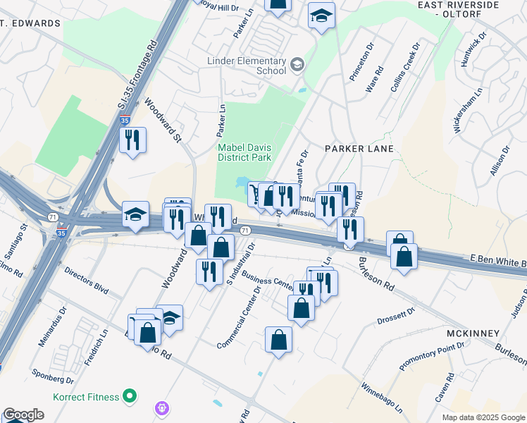 map of restaurants, bars, coffee shops, grocery stores, and more near 2202 Mission Hill Drive in Austin