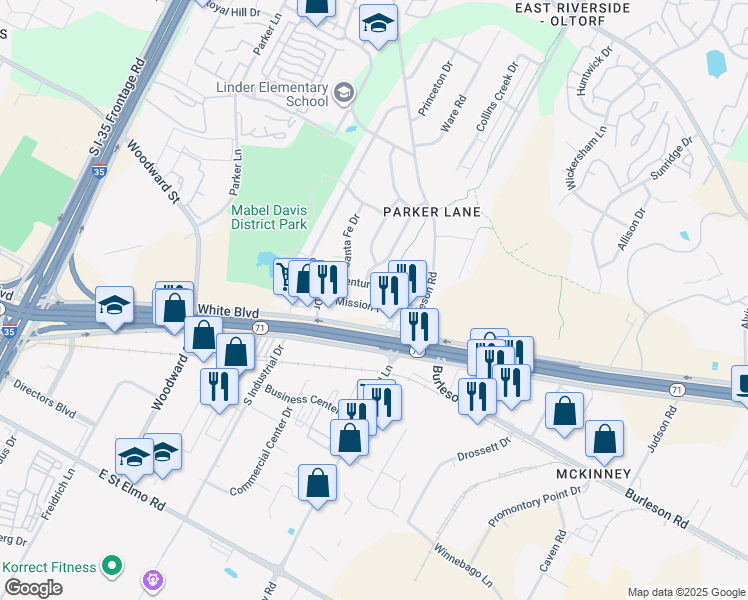 map of restaurants, bars, coffee shops, grocery stores, and more near 2305 Ventura Drive in Austin