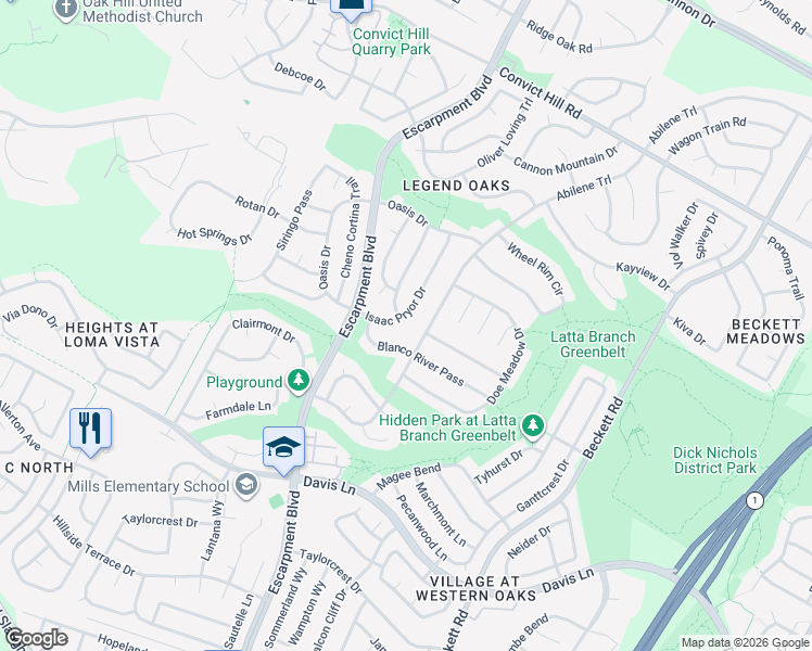 map of restaurants, bars, coffee shops, grocery stores, and more near 8106 Isaac Pryor Drive in Austin