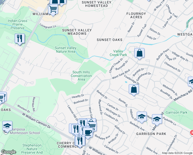 map of restaurants, bars, coffee shops, grocery stores, and more near 2903 Dublin Drive in Austin