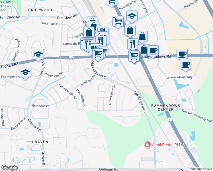 map of restaurants, bars, coffee shops, grocery stores, and more near 65-68 8880-3 Old Kings Ap in Jacksonville