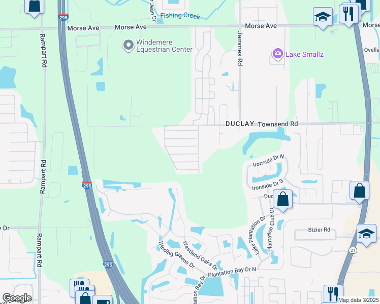 map of restaurants, bars, coffee shops, grocery stores, and more near 6776 Townsend Road in Jacksonville