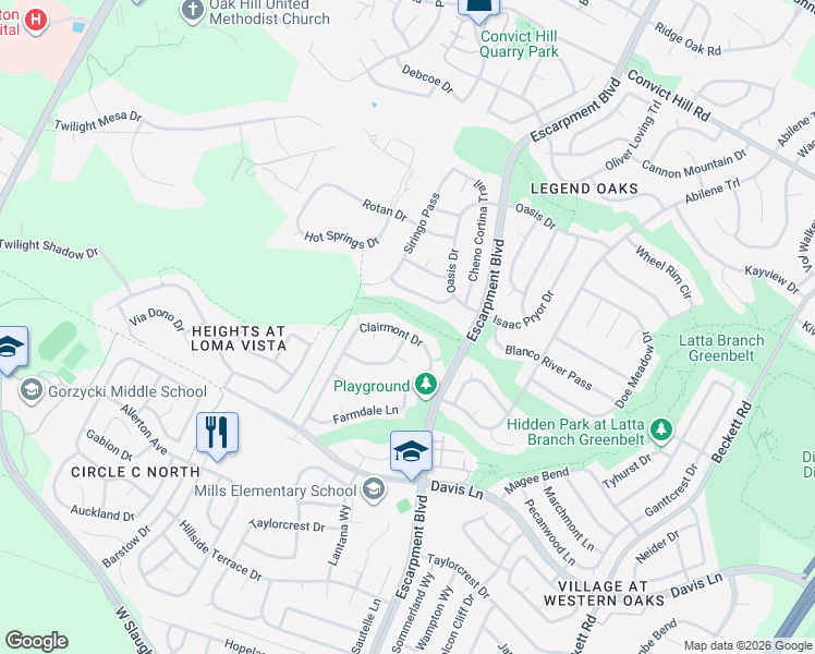 map of restaurants, bars, coffee shops, grocery stores, and more near 6429 Clay Allison Pass in Austin