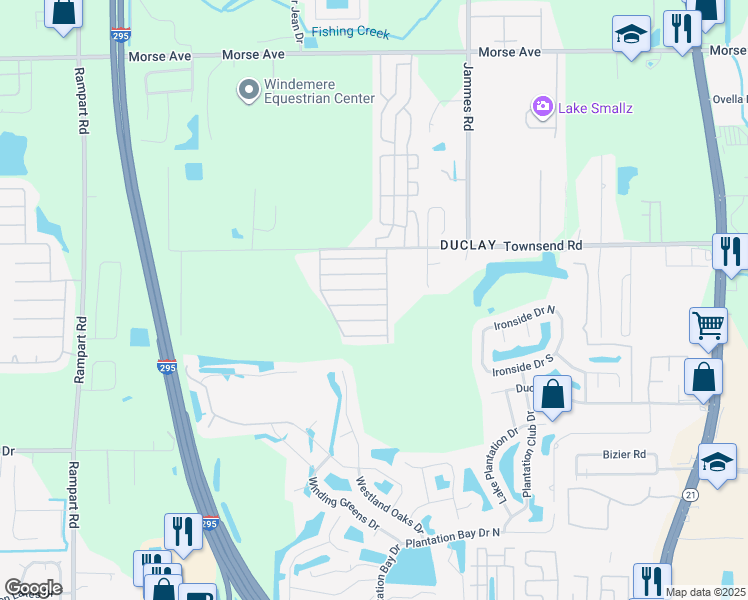map of restaurants, bars, coffee shops, grocery stores, and more near 6776 Townsend Road in Jacksonville