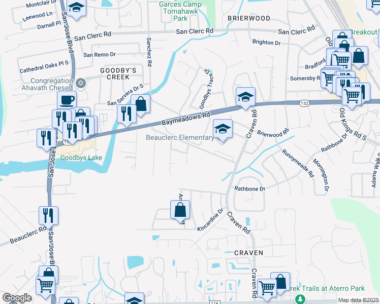 map of restaurants, bars, coffee shops, grocery stores, and more near 8812 Heavengate Lane in Jacksonville