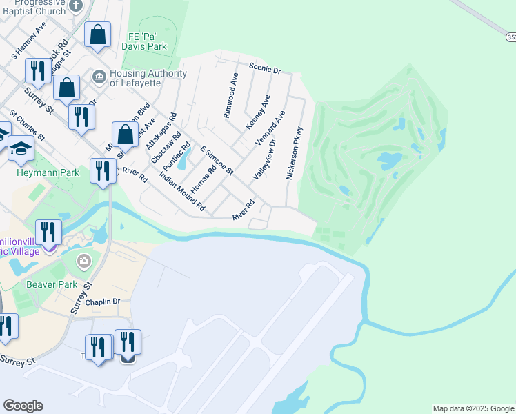 map of restaurants, bars, coffee shops, grocery stores, and more near 3607 East Simcoe Street in Lafayette
