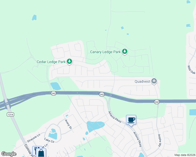 map of restaurants, bars, coffee shops, grocery stores, and more near 16165 Sun View Lane in Conroe