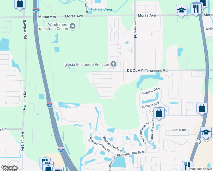 map of restaurants, bars, coffee shops, grocery stores, and more near 6776 Townsend Road in Jacksonville