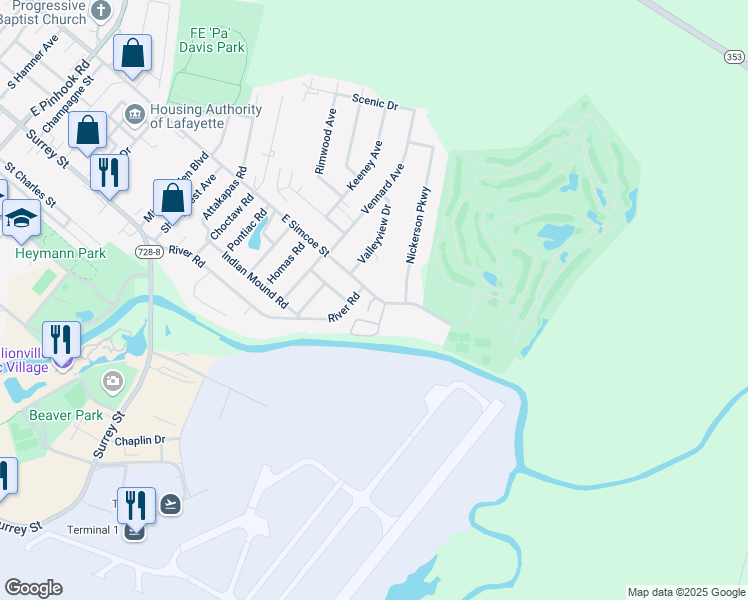 map of restaurants, bars, coffee shops, grocery stores, and more near 3500 East Simcoe Street in Lafayette
