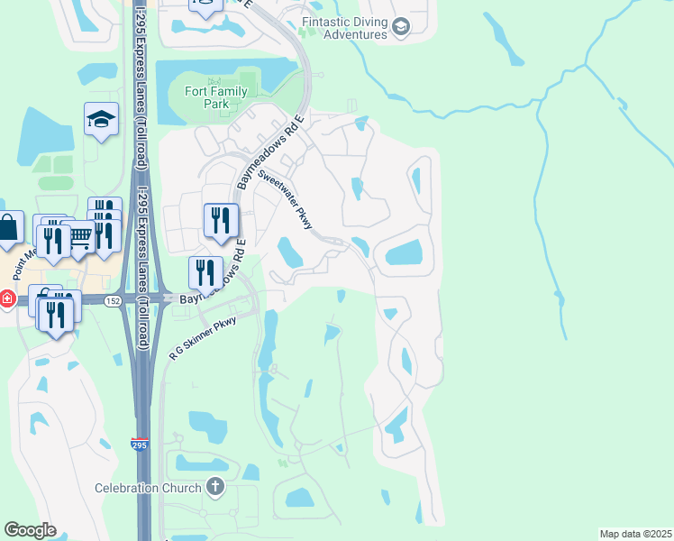 map of restaurants, bars, coffee shops, grocery stores, and more near 9845 Del Webb Parkway in Jacksonville