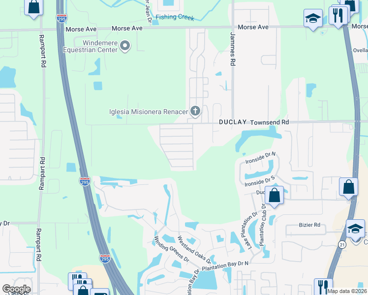 map of restaurants, bars, coffee shops, grocery stores, and more near 6776 Townsend Road in Jacksonville