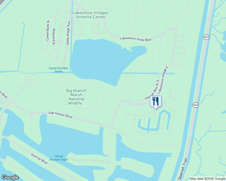 map of restaurants, bars, coffee shops, grocery stores, and more near Lakeshore Village South in Slidell