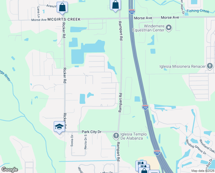 map of restaurants, bars, coffee shops, grocery stores, and more near 7340 Grey Fox Lane in Jacksonville