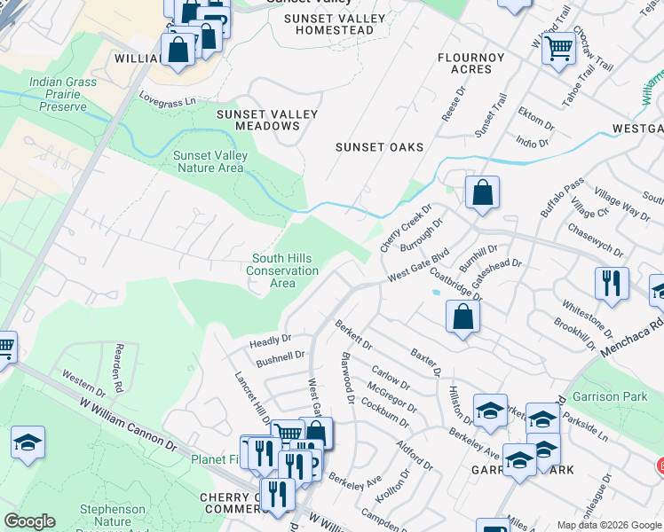 map of restaurants, bars, coffee shops, grocery stores, and more near 6008 London Drive in Austin