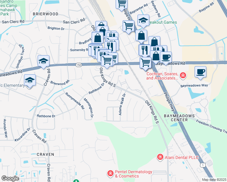 map of restaurants, bars, coffee shops, grocery stores, and more near 65-68 8880-3 Old Kings Ap in Jacksonville