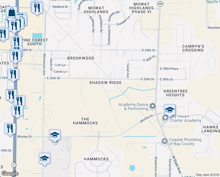 map of restaurants, bars, coffee shops, grocery stores, and more near in Lynn Haven
