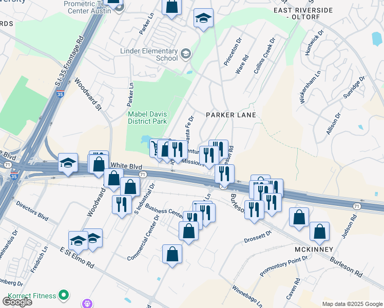 map of restaurants, bars, coffee shops, grocery stores, and more near 2305 Ventura Drive in Austin