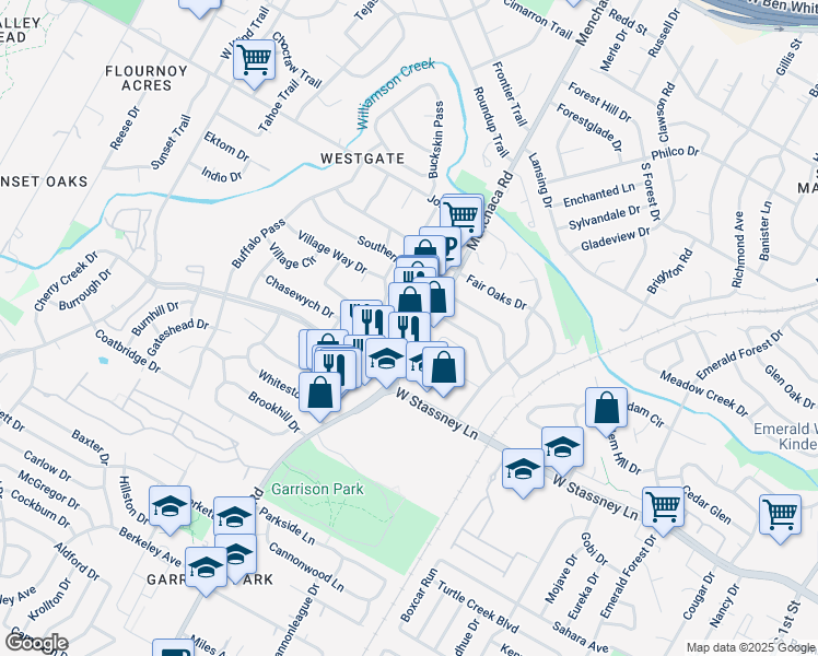 map of restaurants, bars, coffee shops, grocery stores, and more near 5408 Menchaca Road in Austin