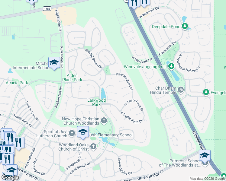 map of restaurants, bars, coffee shops, grocery stores, and more near 6 Clarion Ridge in Spring