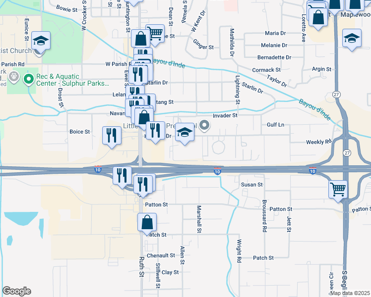 map of restaurants, bars, coffee shops, grocery stores, and more near 774 Henning Drive in Sulphur