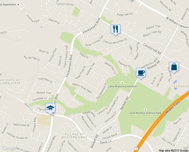 map of restaurants, bars, coffee shops, grocery stores, and more near 8002 Cutler Ridge Place in Austin