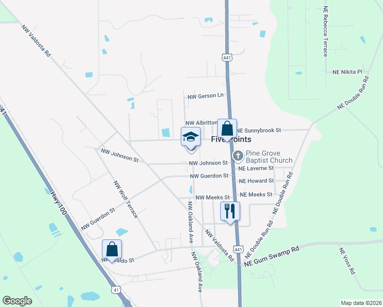 map of restaurants, bars, coffee shops, grocery stores, and more near 303 Northwest Johnson Street in Lake City