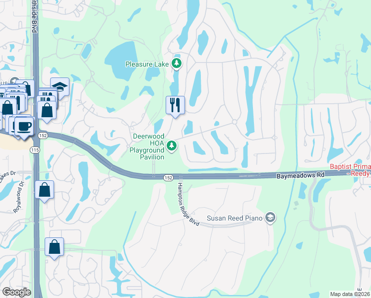 map of restaurants, bars, coffee shops, grocery stores, and more near 8447 Stables Road in Jacksonville
