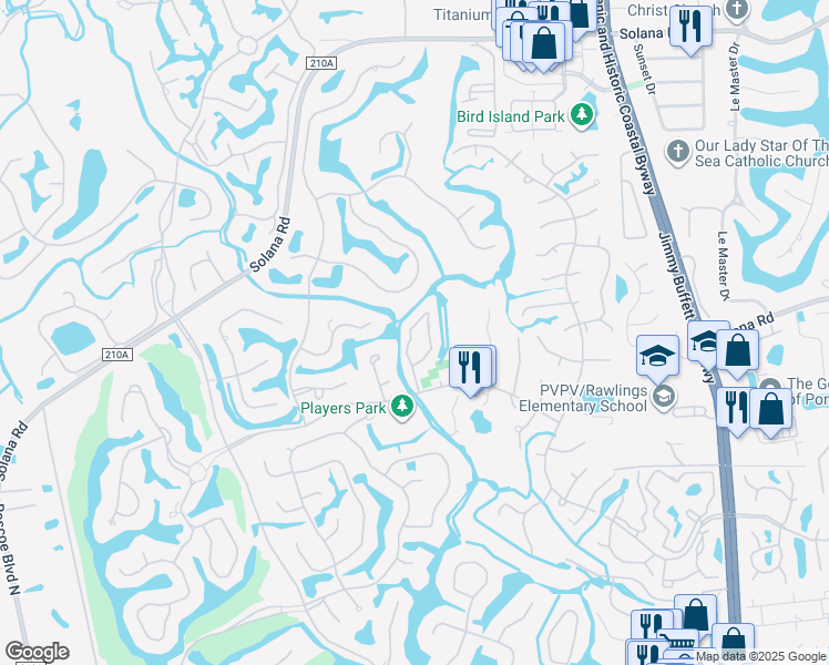 map of restaurants, bars, coffee shops, grocery stores, and more near 133 Bermuda Court in Ponte Vedra Beach