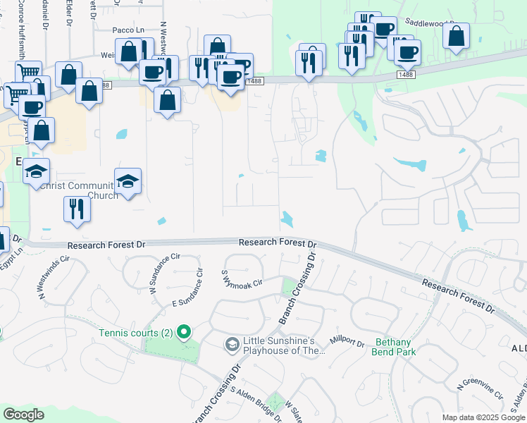 map of restaurants, bars, coffee shops, grocery stores, and more near 5319 Tory Ann Drive in Magnolia