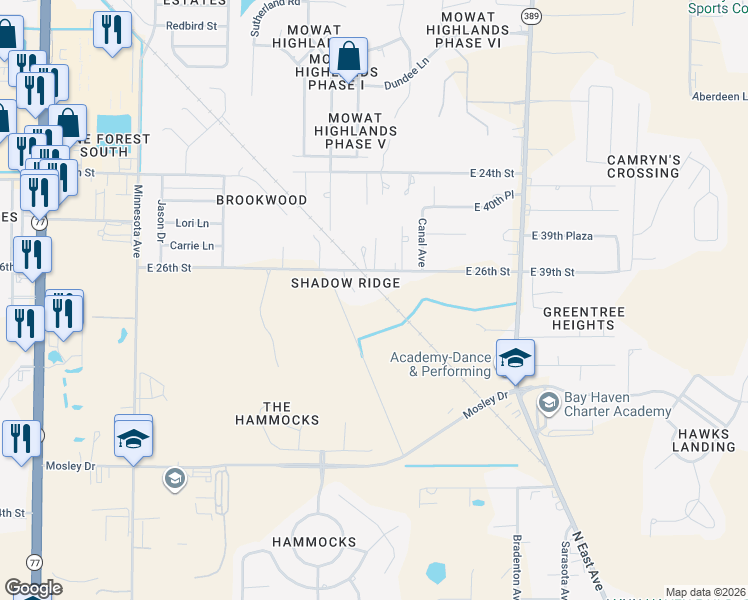 map of restaurants, bars, coffee shops, grocery stores, and more near in Lynn Haven