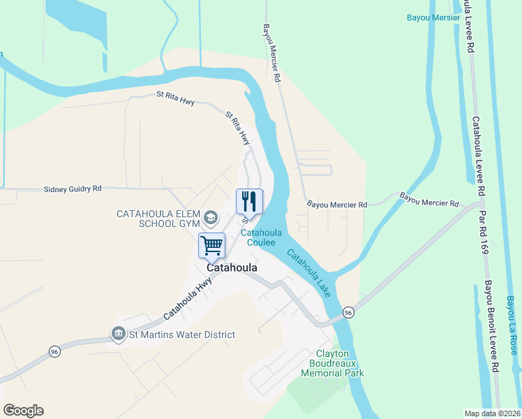 map of restaurants, bars, coffee shops, grocery stores, and more near 1052 Saint Rita Highway in Saint Martinville