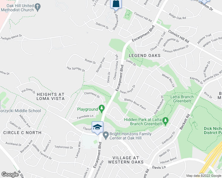 map of restaurants, bars, coffee shops, grocery stores, and more near 6724 Oasis Drive in Austin