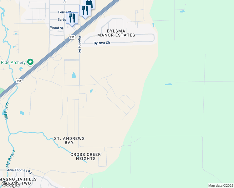 map of restaurants, bars, coffee shops, grocery stores, and more near 4499 East 39th Street in Panama City