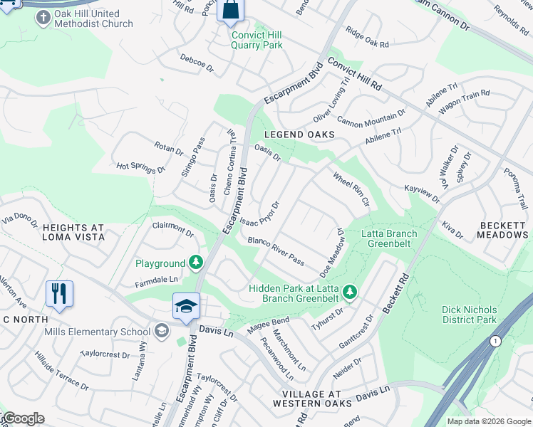 map of restaurants, bars, coffee shops, grocery stores, and more near 8106 Isaac Pryor Drive in Austin